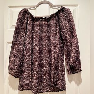 Knox Rose Women’s Top Size Small Purple Sheer Off the Shoulder Patterned
